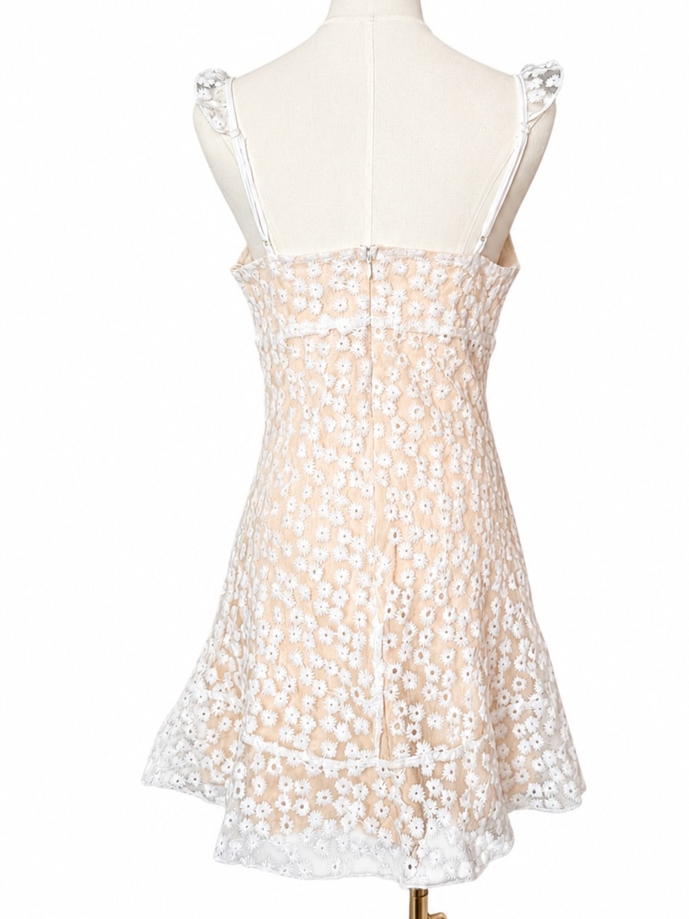Lulu's White Daisy Lace Mini Dress Floral Embroidered Sheer Overlay Ruffe Straps - Picture 4 of 9